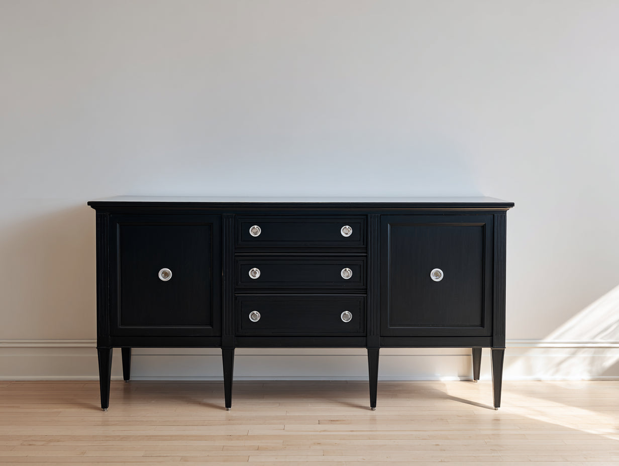 Mueble recibidor de madera 180x40x80 cm - negro - diseño clásico con puertas y cajones