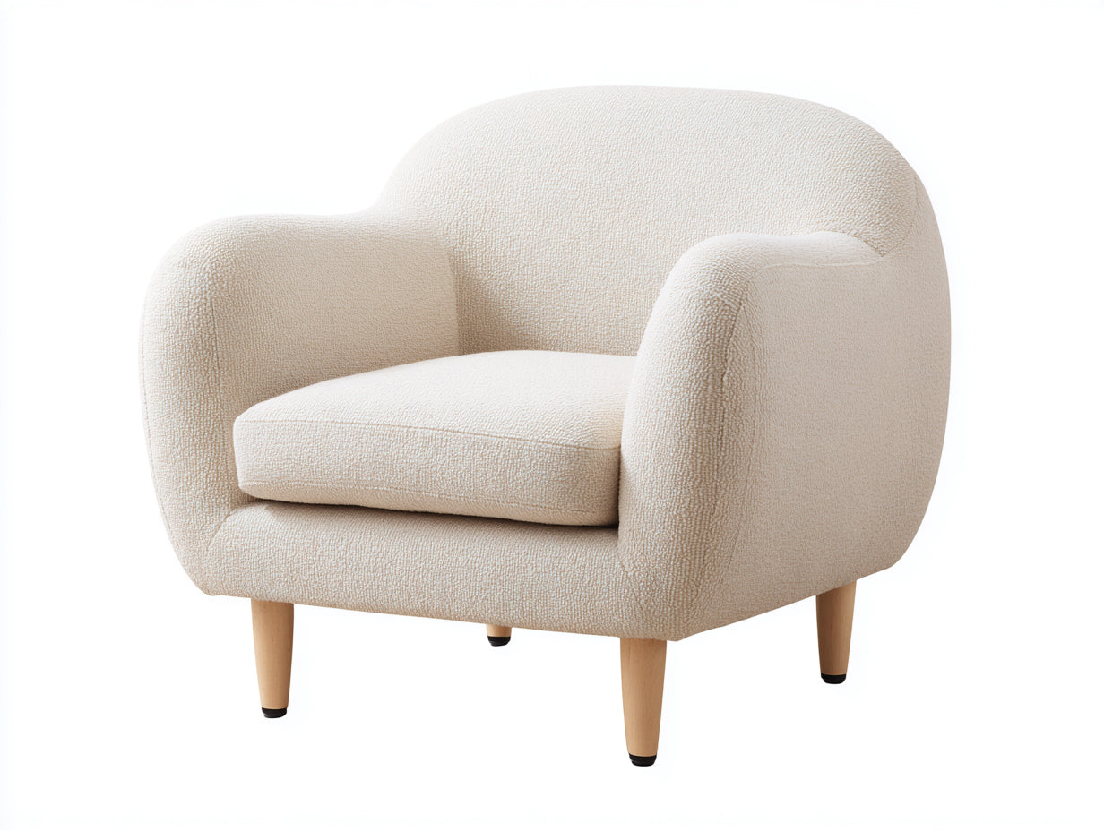 Sillones de tela bouclé 96 x 88 x 82 cm - Blanco crema - Diseño envolvente con reposabrazos curvos y patas de madera