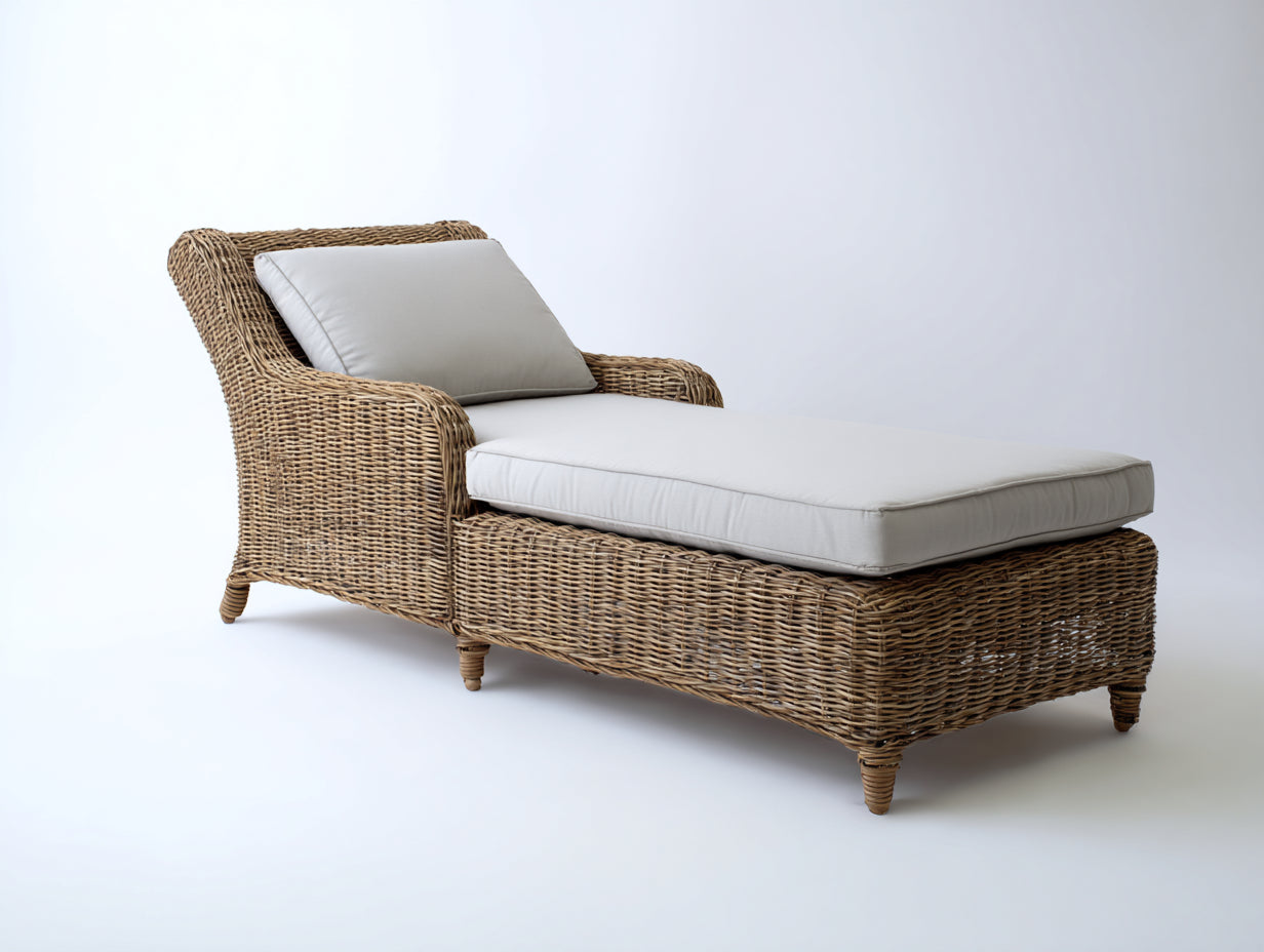 Tumbona de exterior de ratán marrón 200 x 80 x 75 cm con cojín acolchado y respaldo reclinable - tumbona de jardín moderna