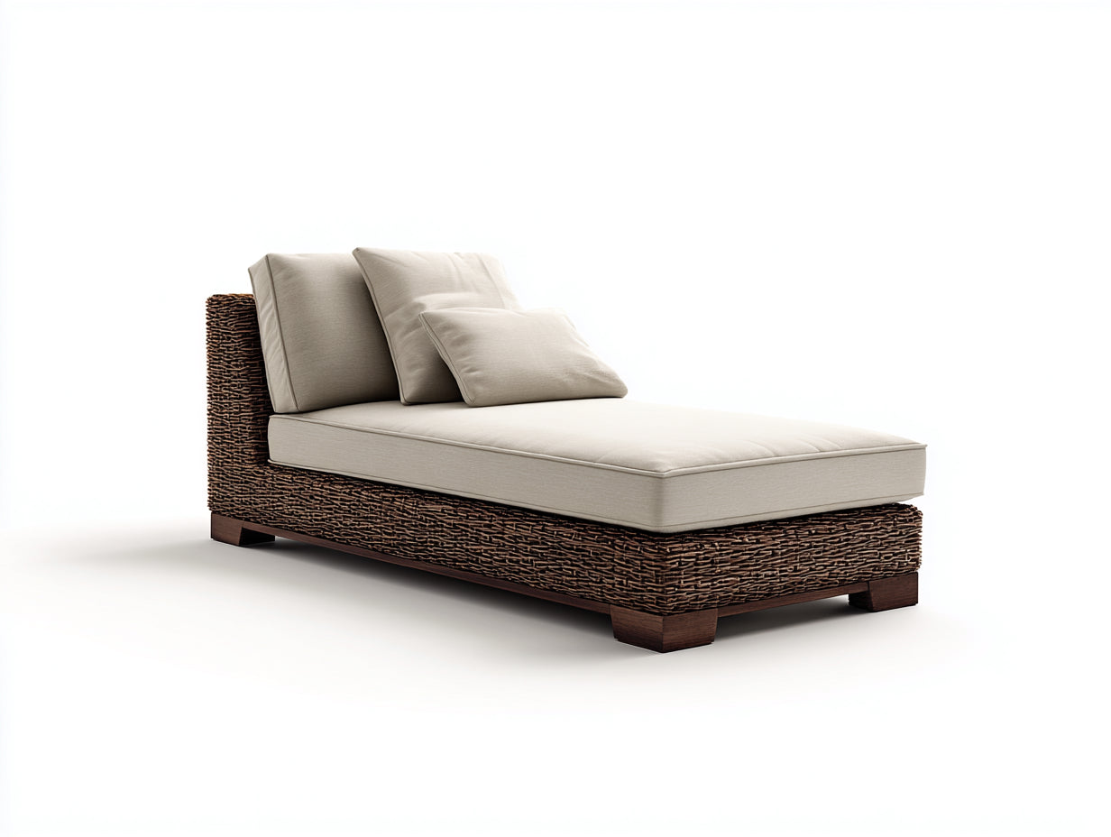 Tumbonas de ratán 200 x 80 x 78 cm - Marrón oscuro y beige - Diseño recto con respaldo elevado