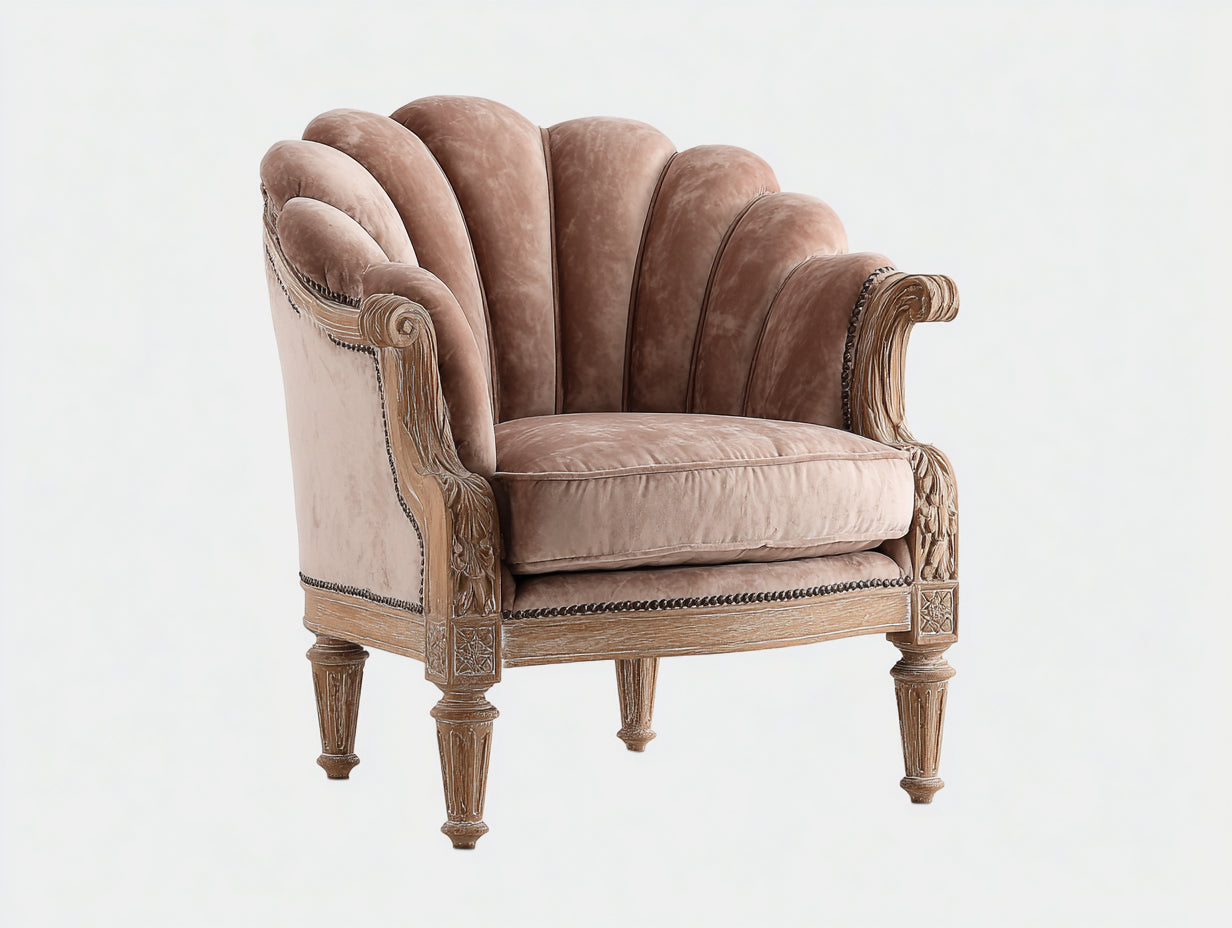 Sillones de terciopelo 80x75x85 cm beige con patas de madera estilo clásico para salón