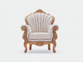 Sillones de tela 95x88x118 cm - Blanco marfil y madera natural - Diseño barroco con respaldo acanalado