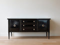 Mueble recibidor de madera 180x40x80 cm negro con 2 puertas y 3 cajones diseño clásico
