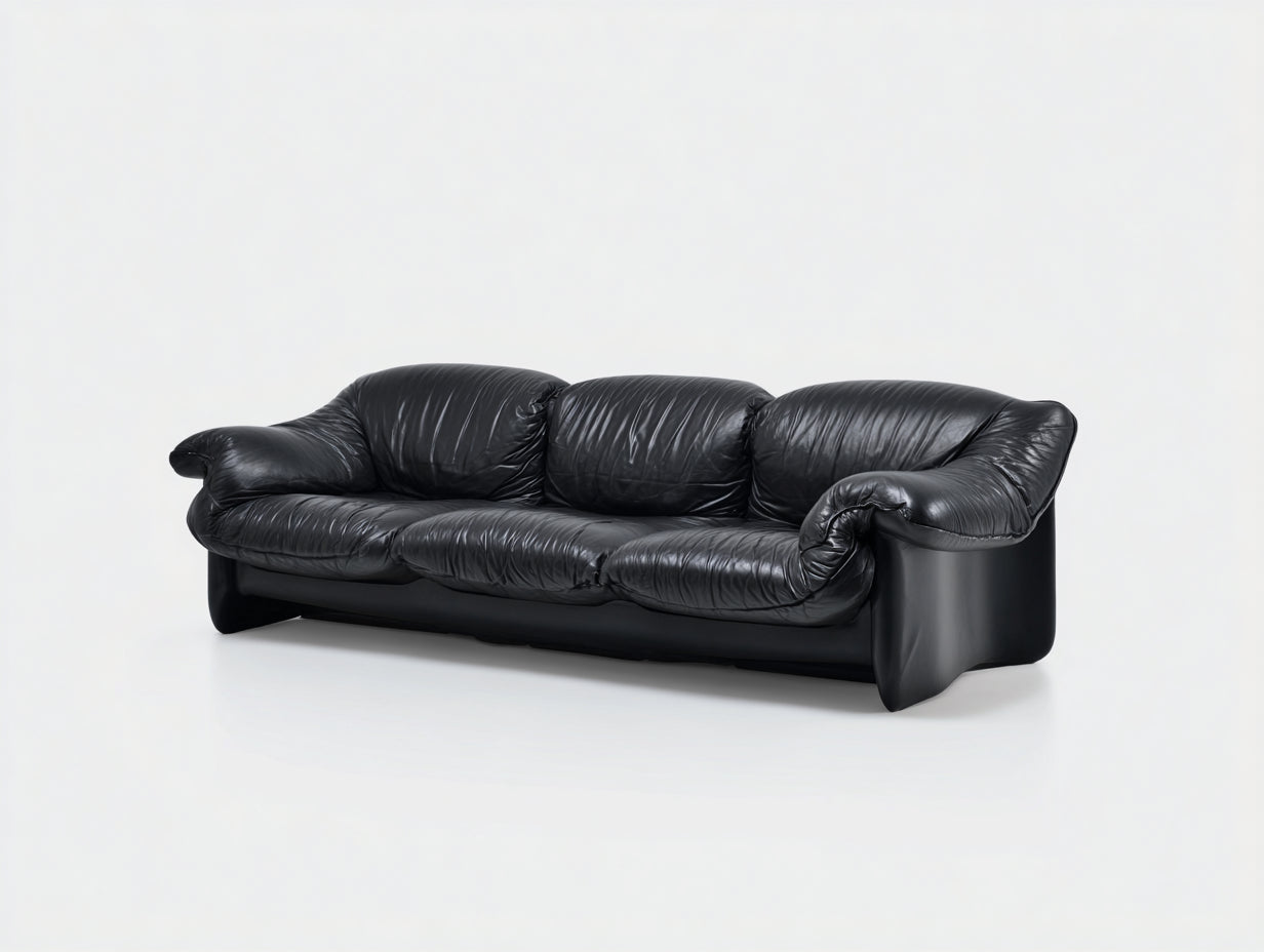 Sofá lineal cuero sintético 240x95x80 cm - negro - diseño moderno para salón