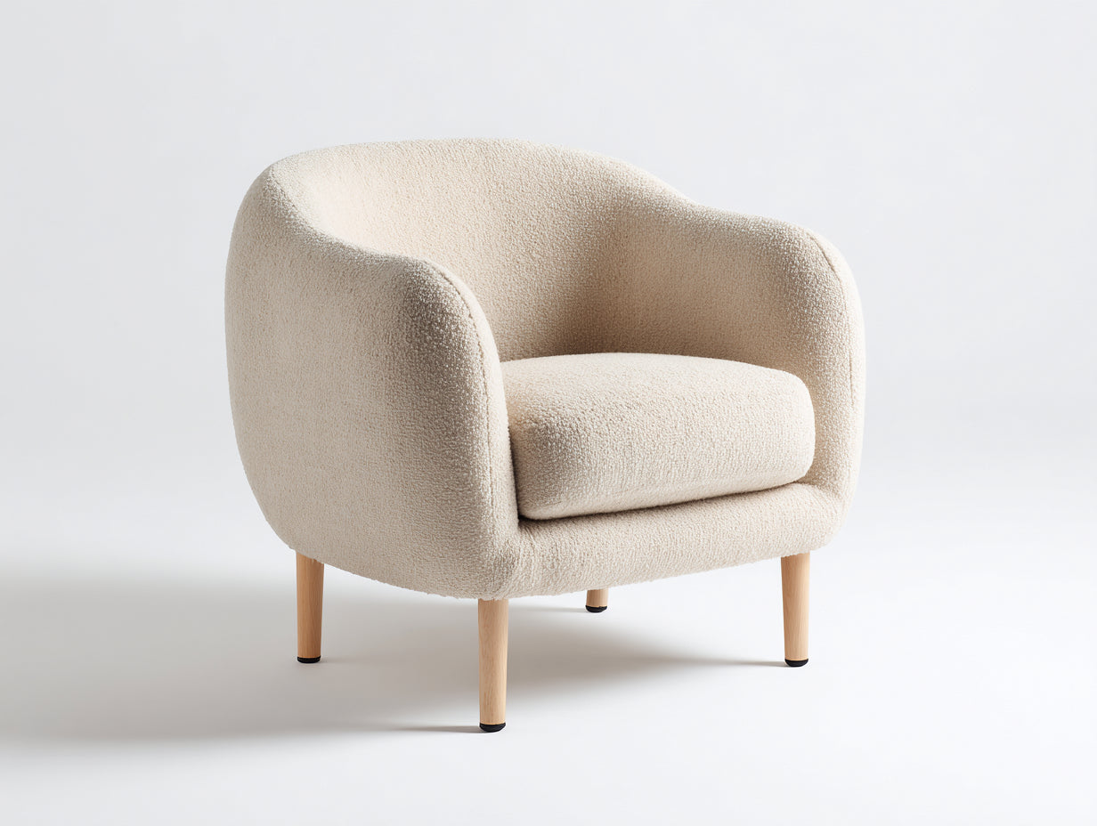 Sillón tapizado de tela beige 75 x 80 x 75 cm con respaldo envolvente y patas de madera - sillón moderno para salón