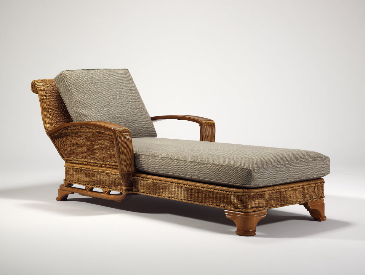 Tumbonas de ratán 195x78x92 cm - Natural y beige - Diseño clásico con reposabrazos