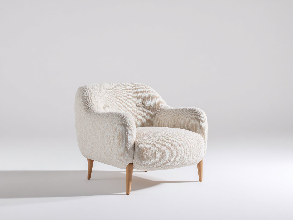 Sillones de tela 75x75x75 cm beige con patas de madera diseño moderno para salón