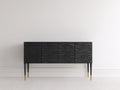 Mueble recibidor de madera 160 x 40 x 82 cm - Negro y dorado - Diseño moderno con 4 puertas y frentes ondulados