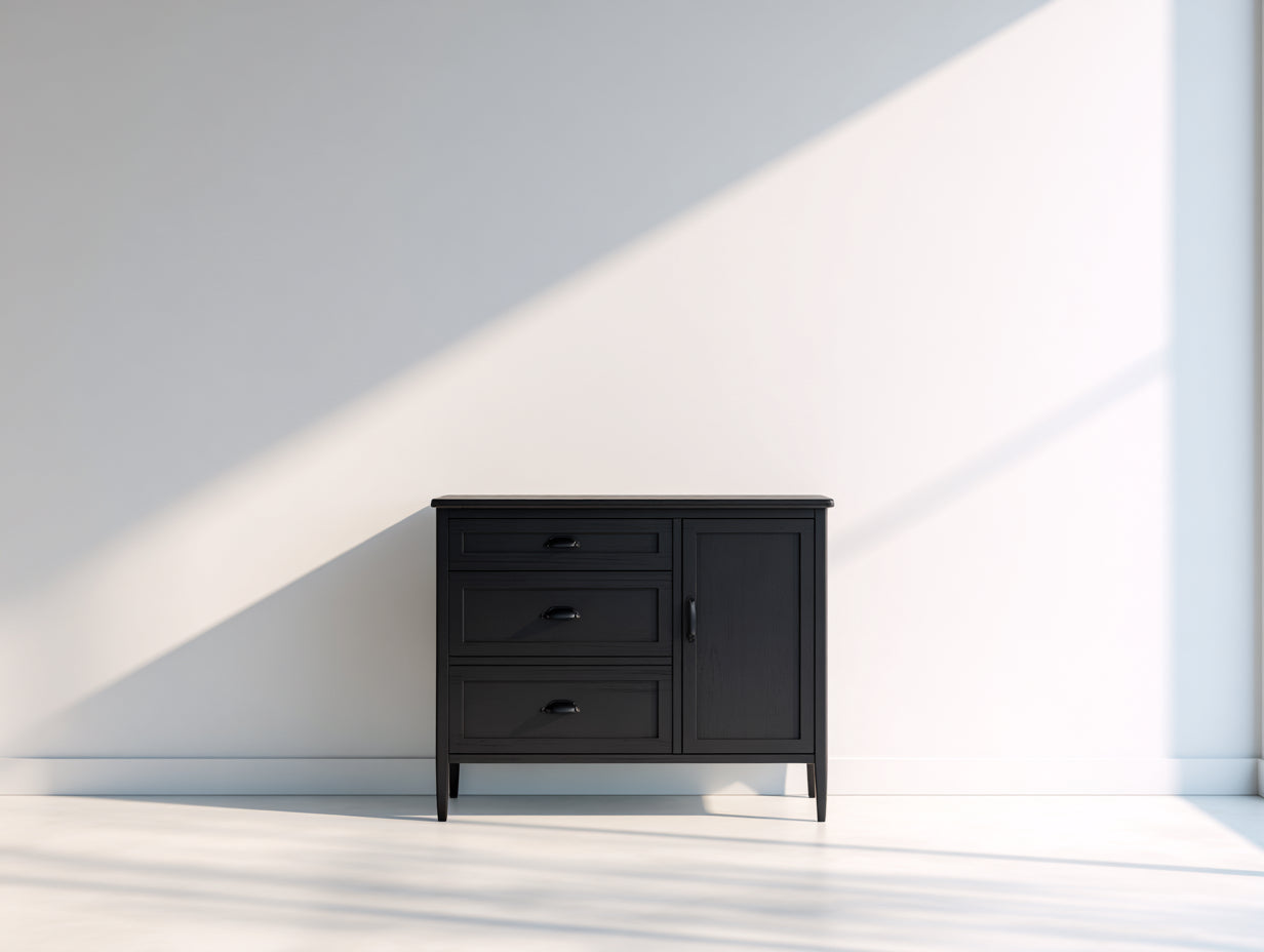 Mueble recibidor de madera 95 x 40 x 90 cm - Negro - Diseño compacto con 1 puerta y 3 cajones