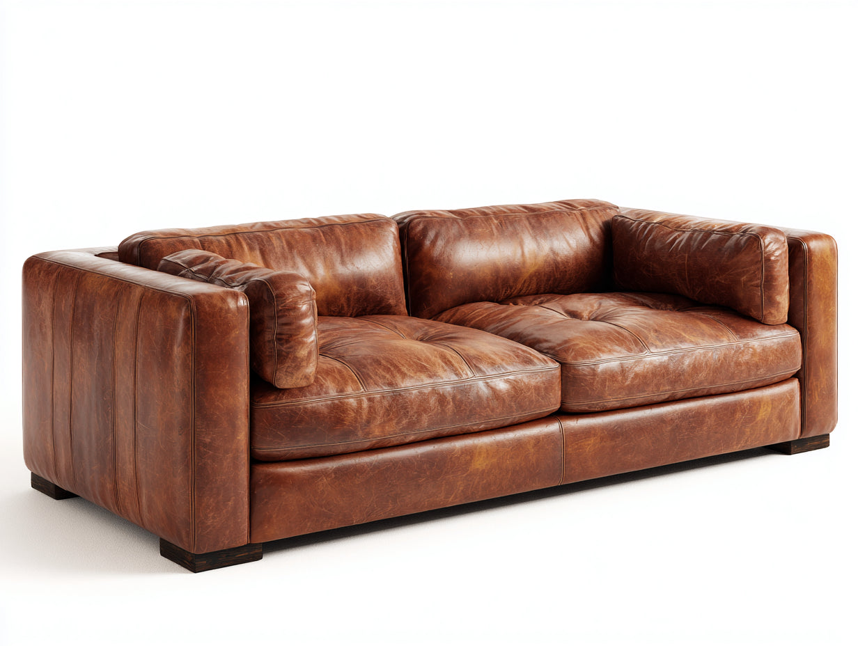 Sofá lineal cuero sintético 250x95x85 cm - marrón - diseño clásico moderno para salón