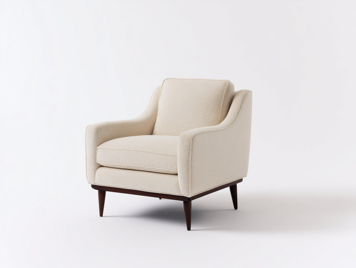 Sillón tapizado beige 78 x 82 x 85 cm con reposabrazos curvos y patas de madera - sillón moderno para salón