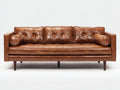 Sofá lineal marrón 240 x 95 x 85 cm con tapizado efecto cuero y cojines capitoné - sofá moderno para salón