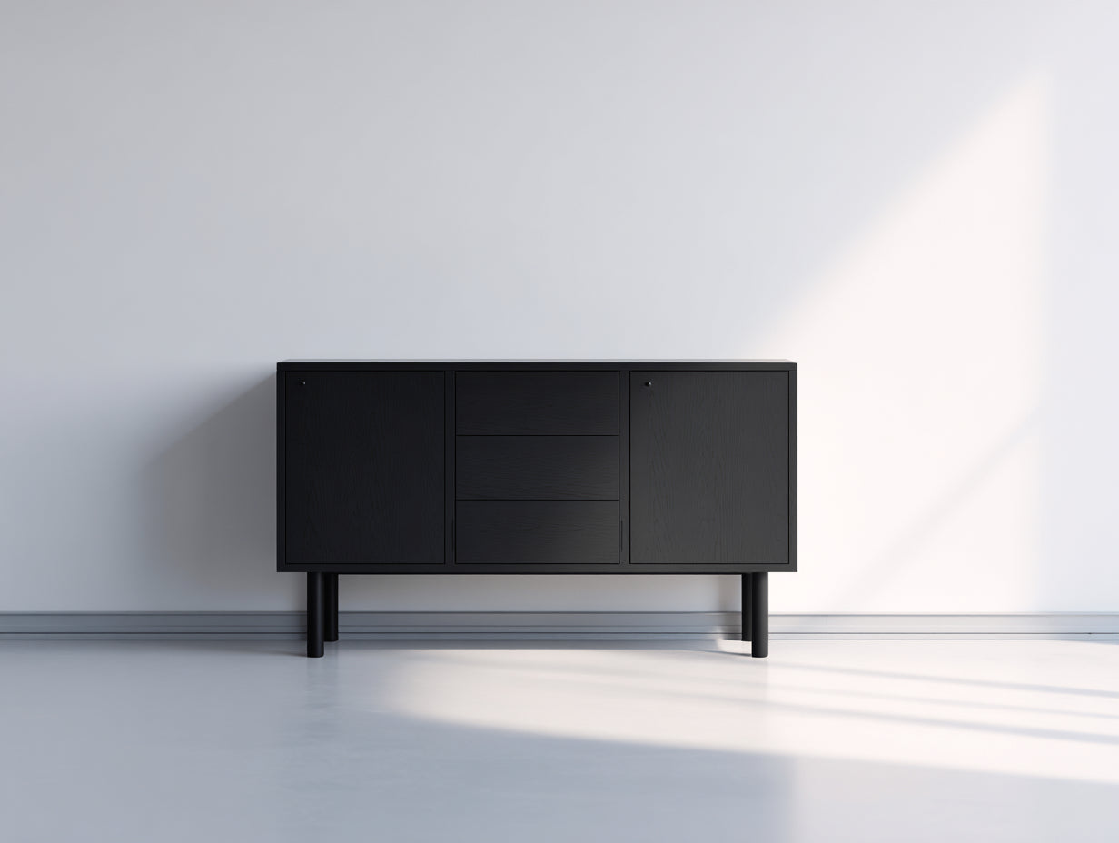 Mueble recibidor de madera 160x40x80 cm negro con 3 puertas y 2 cajones diseño moderno