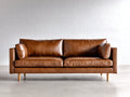 Sofás lineales de cuero 220x90x80 cm marrón con patas de madera diseño moderno para salón