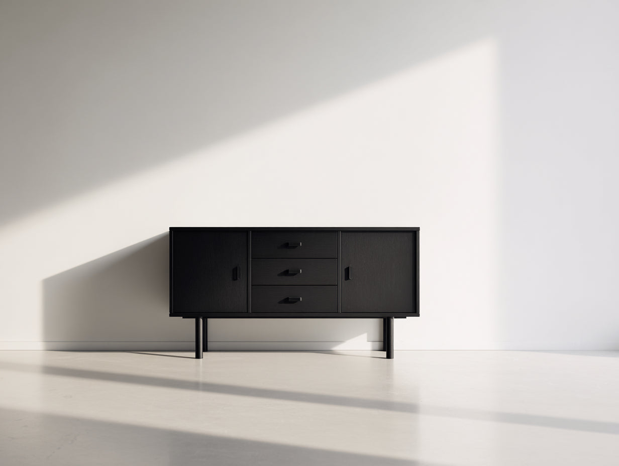 Mueble recibidor moderno negro 160 x 40 x 80 cm - aparador auxiliar con 2 puertas y 3 cajones de almacenamiento