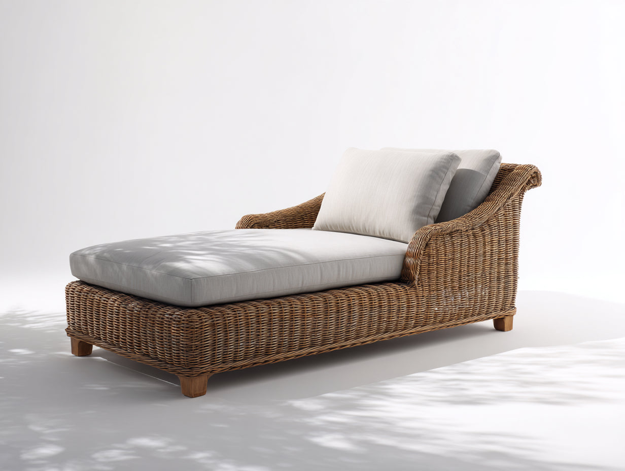 Tumbonas de ratán 190x95x88 cm - Natural y beige claro - Diseño clásico con reposabrazos