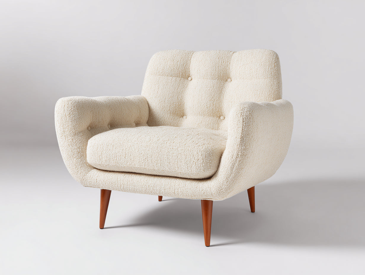 Sillón tapizado de tela beige 80 x 85 x 80 cm con respaldo acolchado y patas de madera - sillón moderno para salón