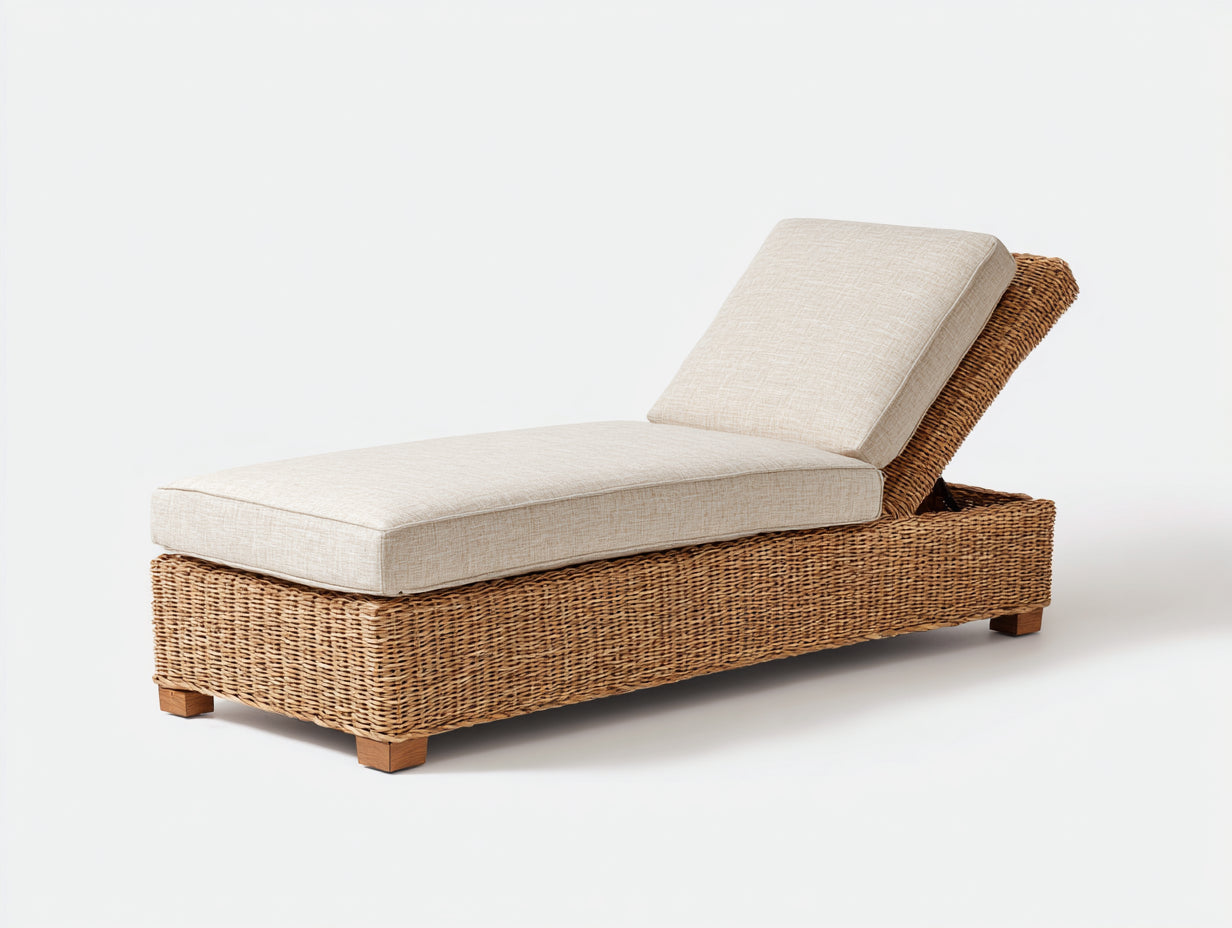 Tumbona de exterior de ratán beige 200 x 70 x 80 cm con respaldo ajustable y cojín acolchado - tumbona de jardín moderna