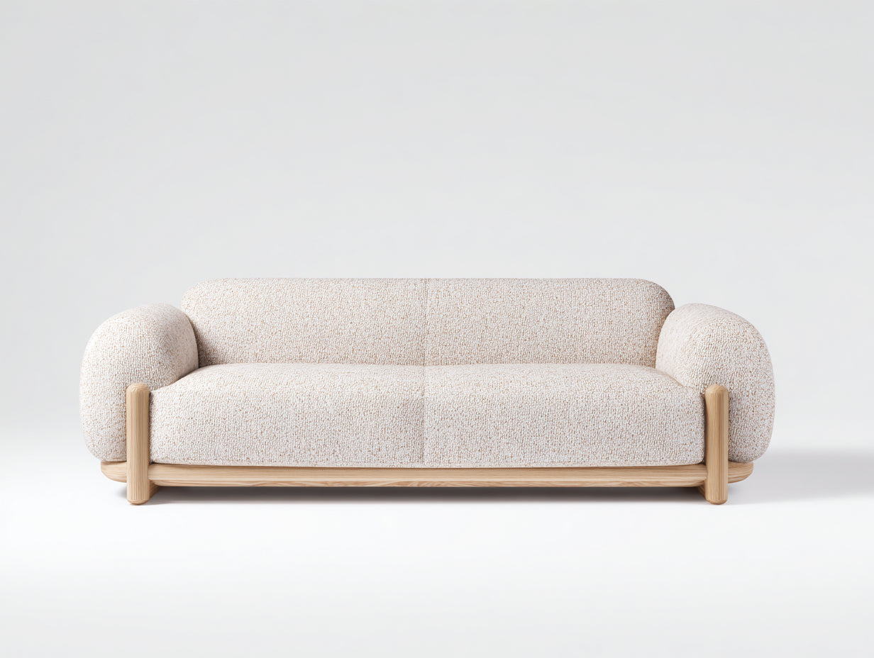 Sofá lineal beige 220 x 85 x 78 cm con estructura de madera y tapizado texturizado - sofá moderno para salón