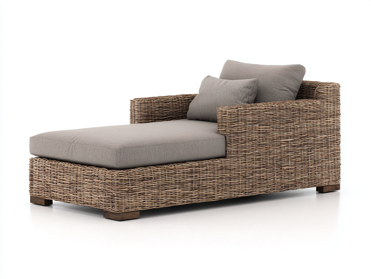 Tumbonas de ratán 190x90x88 cm - Natural y gris topo - Diseño contemporáneo con reposabrazos