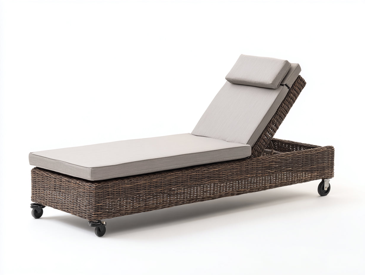 Tumbona de exterior de ratán gris oscuro 200 x 70 x 80 cm con respaldo ajustable y cojín acolchado - tumbona de jardín moderna