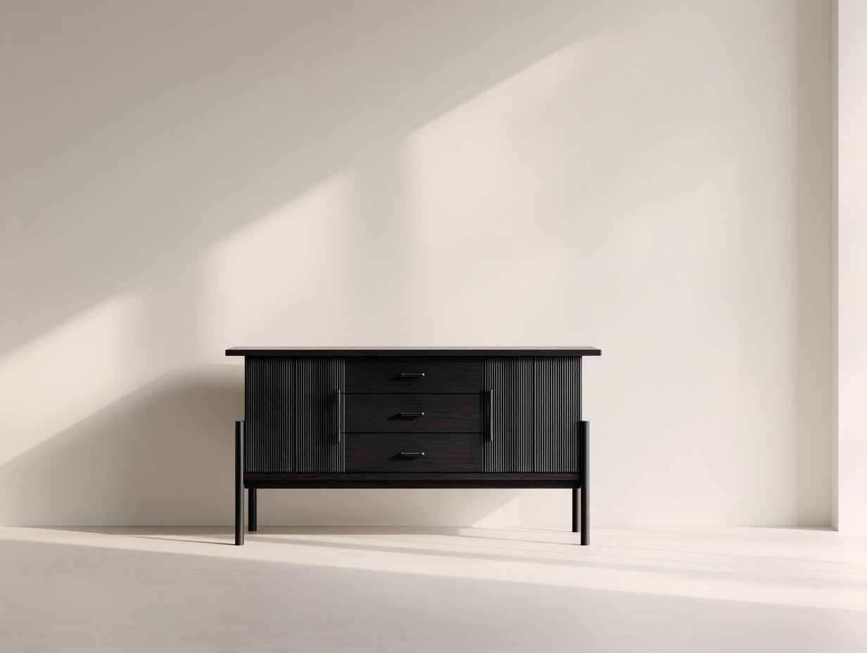 Mueble recibidor de madera 120x40x80 cm negro con 2 puertas y 3 cajones diseño moderno