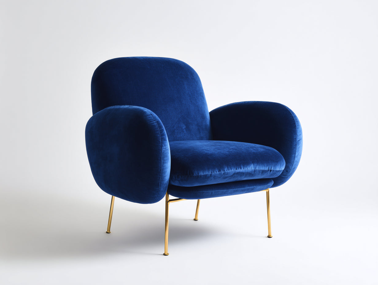 Sillones de terciopelo 80x75x85 cm azul con patas metálicas doradas diseño moderno para salón