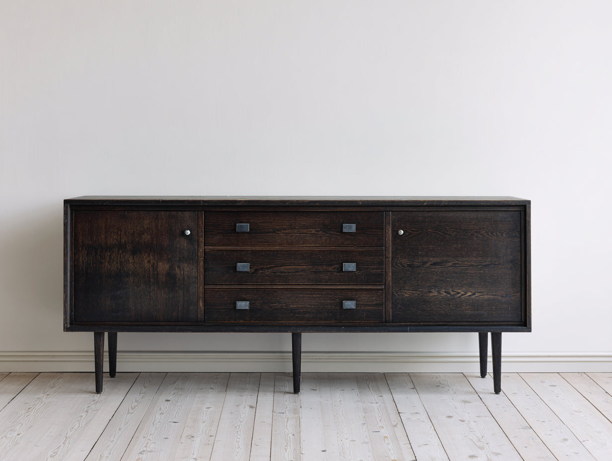 Mueble recibidor de madera 180x40x75 cm - marrón oscuro - diseño moderno con puertas y cajones