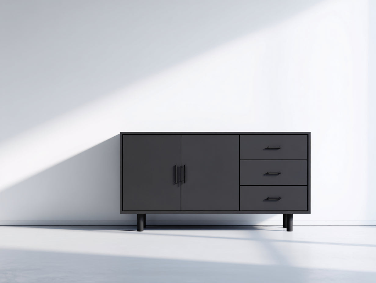 Mueble recibidor de madera 160x40x75 cm - negro - diseño moderno con puertas y cajones