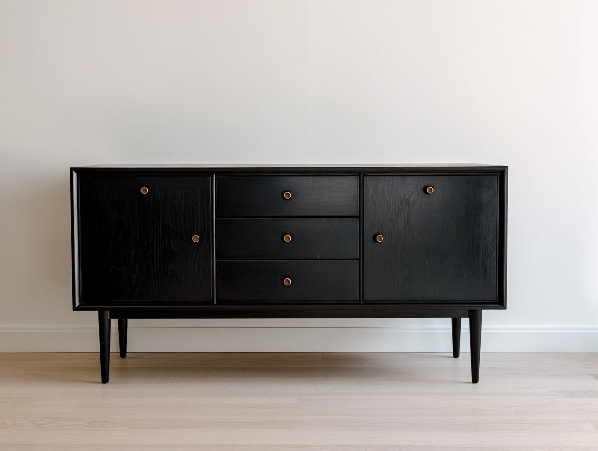 Mueble recibidor moderno negro 160 x 40 x 80 cm - aparador auxiliar con 2 puertas y 3 cajones de almacenamiento