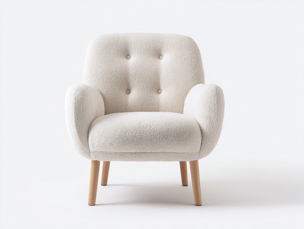 Sillones de tela bouclé 82x78x88 cm - Blanco crema - Diseño moderno con respaldo capitoné