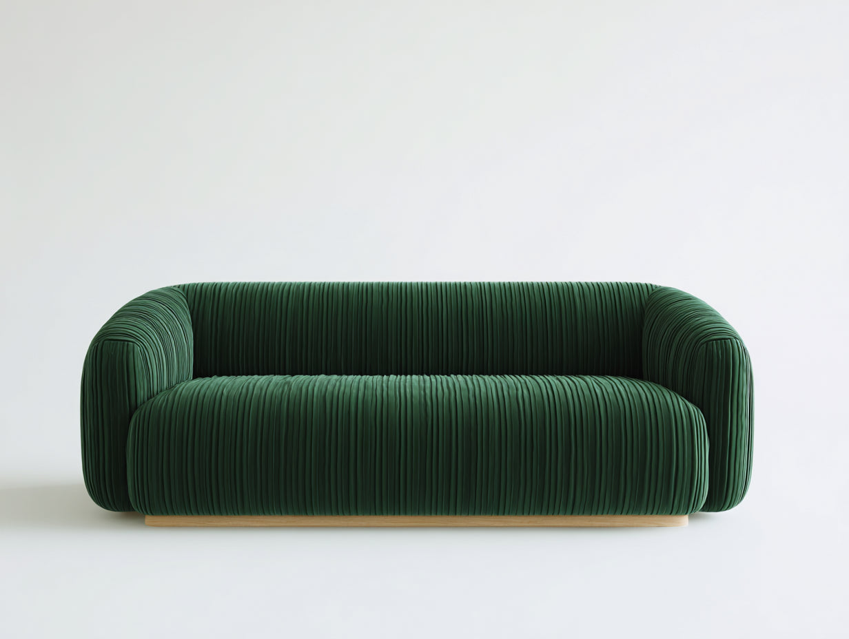 Sofá lineal terciopelo acanalado 220x90x75 cm - verde oscuro - diseño moderno para salón