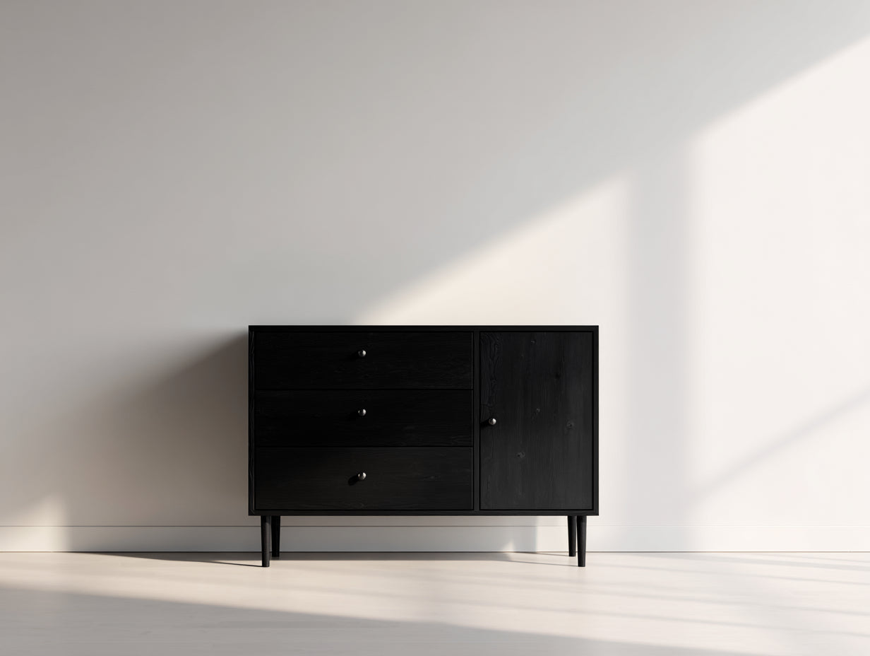 Mueble recibidor de madera 120x40x82 cm - Negro - Diseño moderno con 1 puerta y 3 cajones
